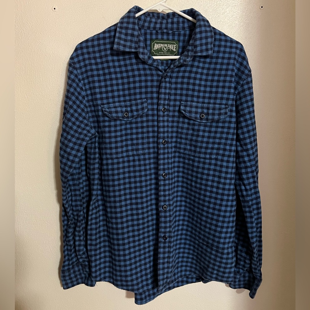 AMERICAN EAGLE Classic Checkered Button Down Casual Shirt Blue Men's Size M GUC